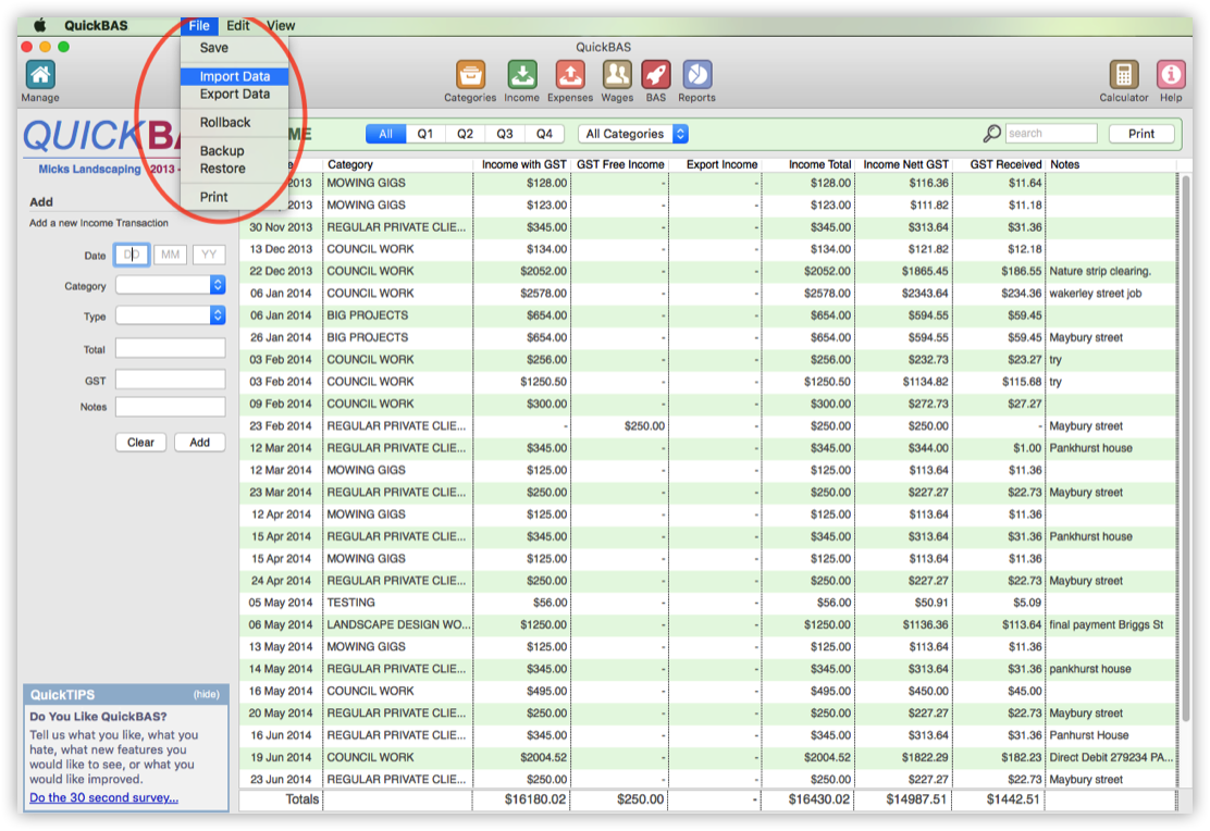Access the Import Function