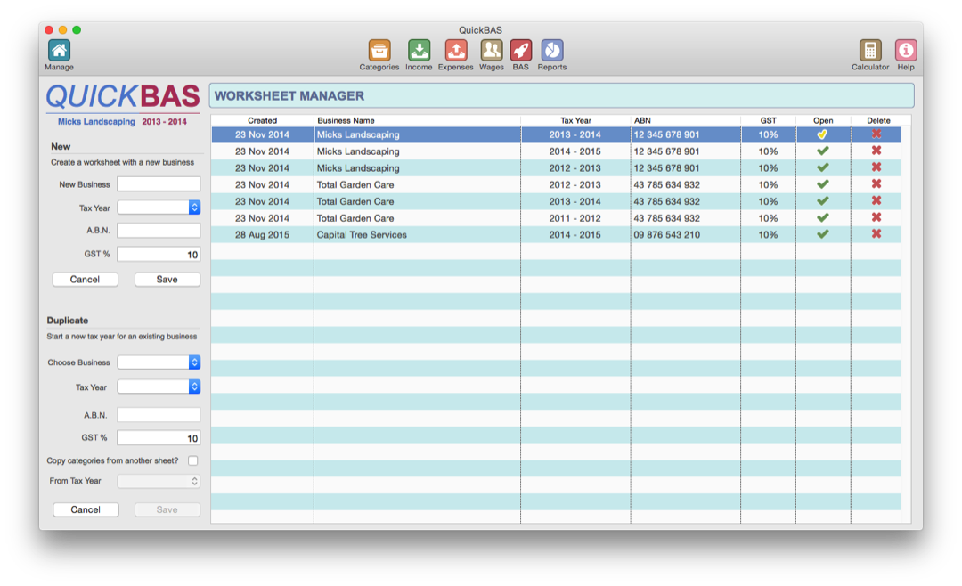 QuickBAS Worksheet Manager