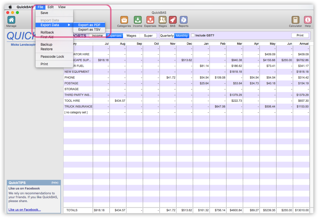 Export Reports as PDF or TSV