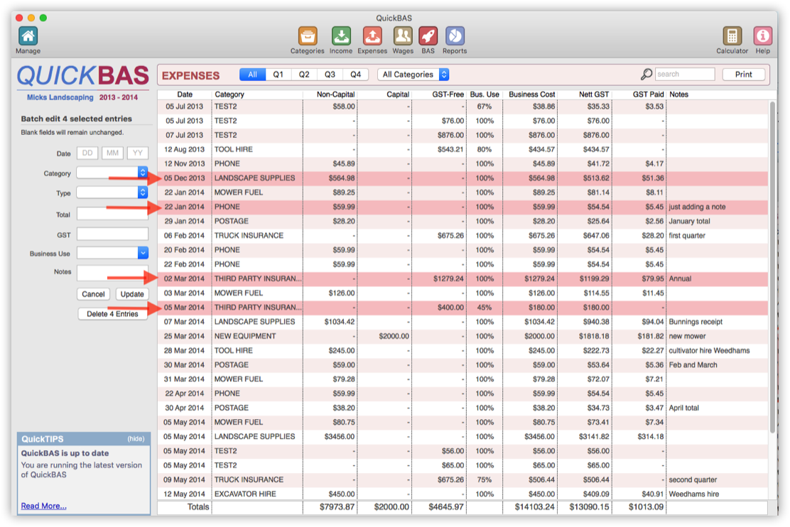 Select Multiple Expense Entries