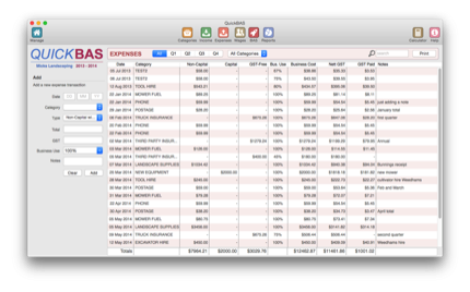 QuickBAS Expenses Sheet