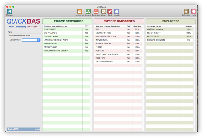 QuickBAS Categories