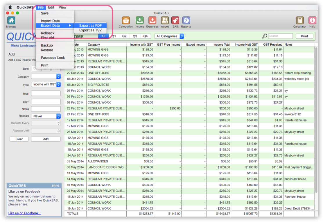 Export data to PDF format